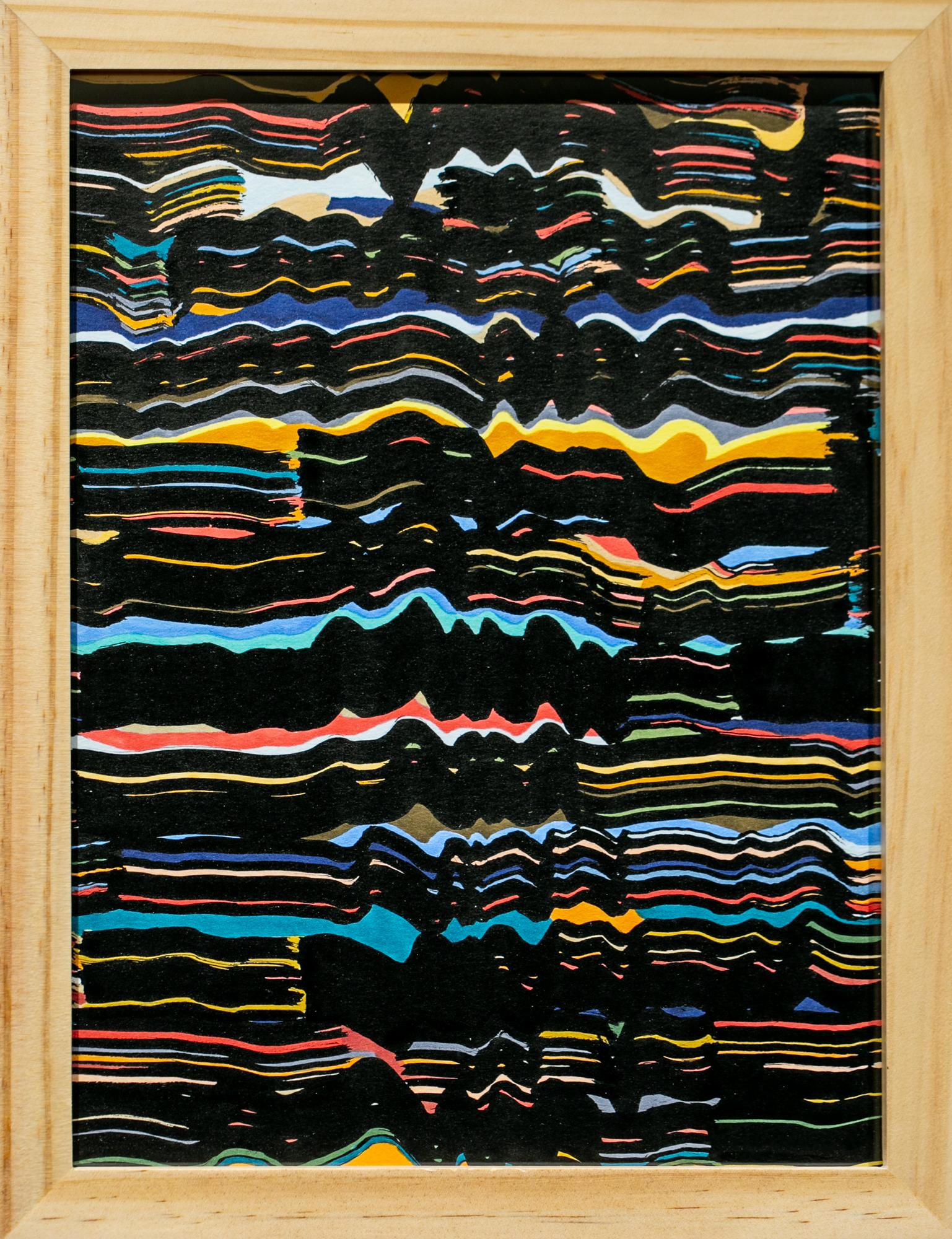 Jason Andrew Turner Abstract Painting – ""Around", farbenfrohe abstrakte Zeichnung, Schwarz und Regenbogen, Zeichnung und Malerei