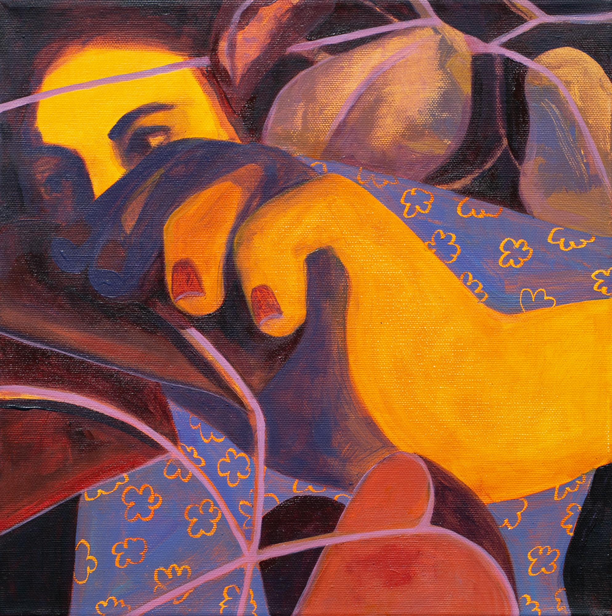 Genevieve Cohn Figurative Painting - "A Tender Thief", Acrylic Painting, Warm Tones, Figurative, Bright Colors
