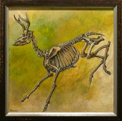 "Steed + Grace", Figurative Painting, Acrylic Paint, Animal, Skeleton, Green