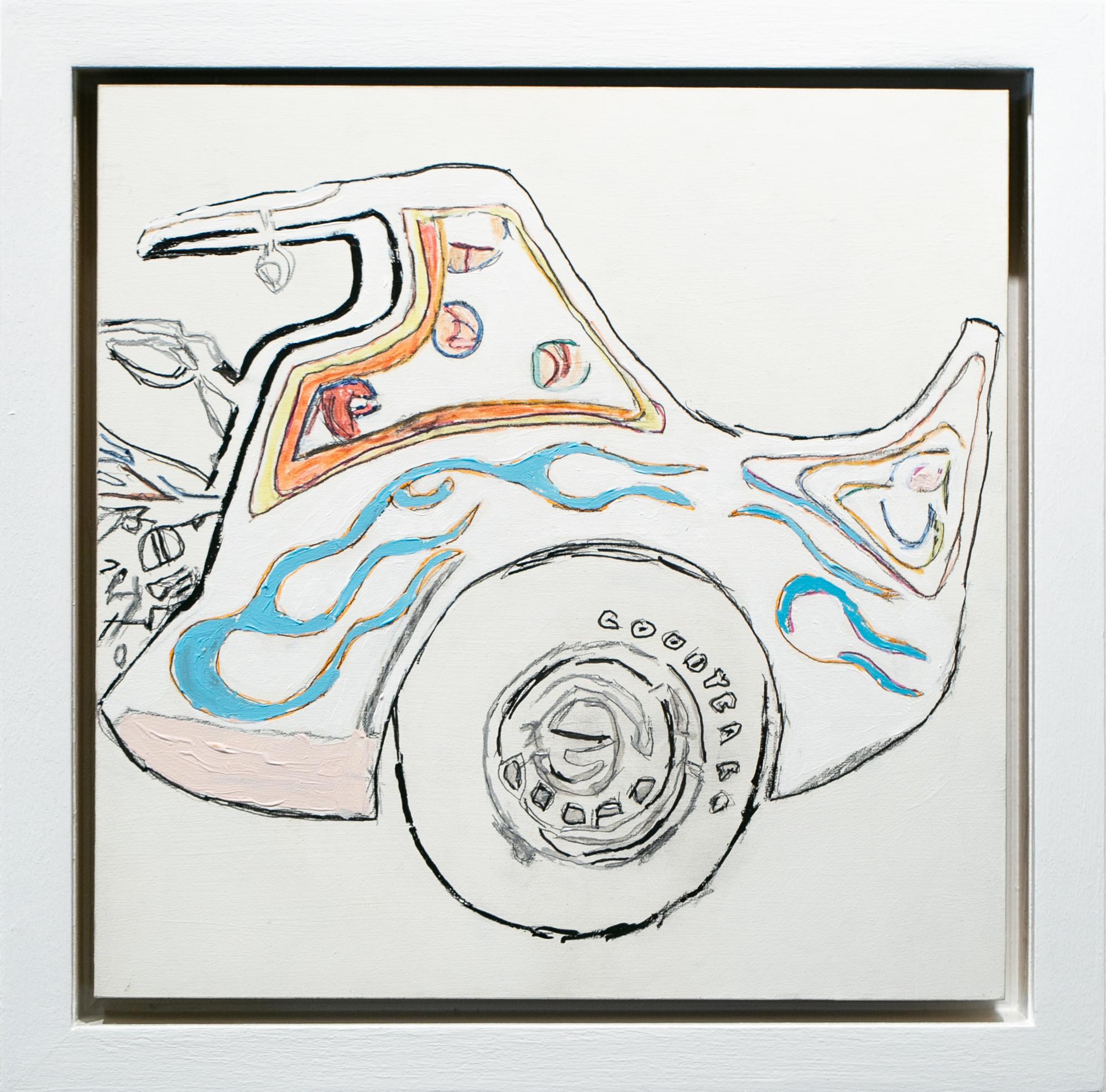 "Tell Your Ride", Line Drawing, Car, Acrylic, Graphite, Color Marker