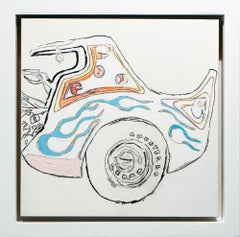 ""Tell Your Ride"", Linienzeichnung, Auto, Acryl, Graphit, Farbmarkierung