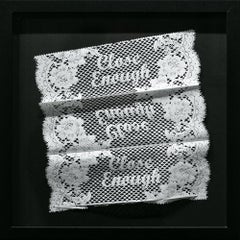 "Close Enough", Hand-Cut Paper Towel Sculpture, Text, Found Object, White