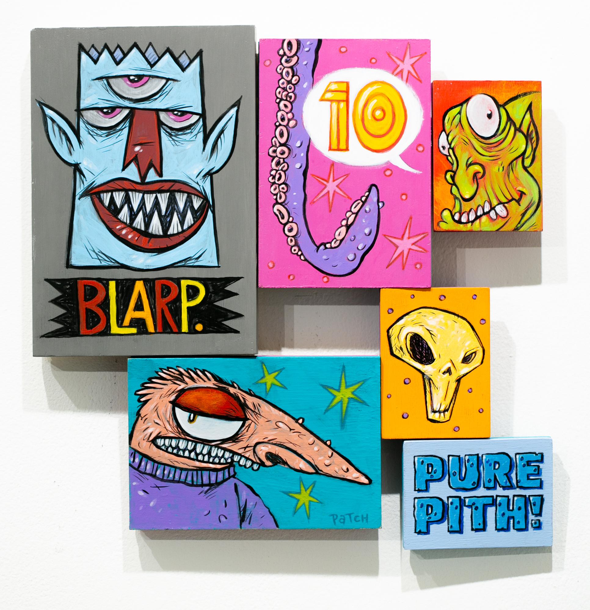 "Pure Pith", pittura acrilica colorata, testo, fumetto, illustrazione