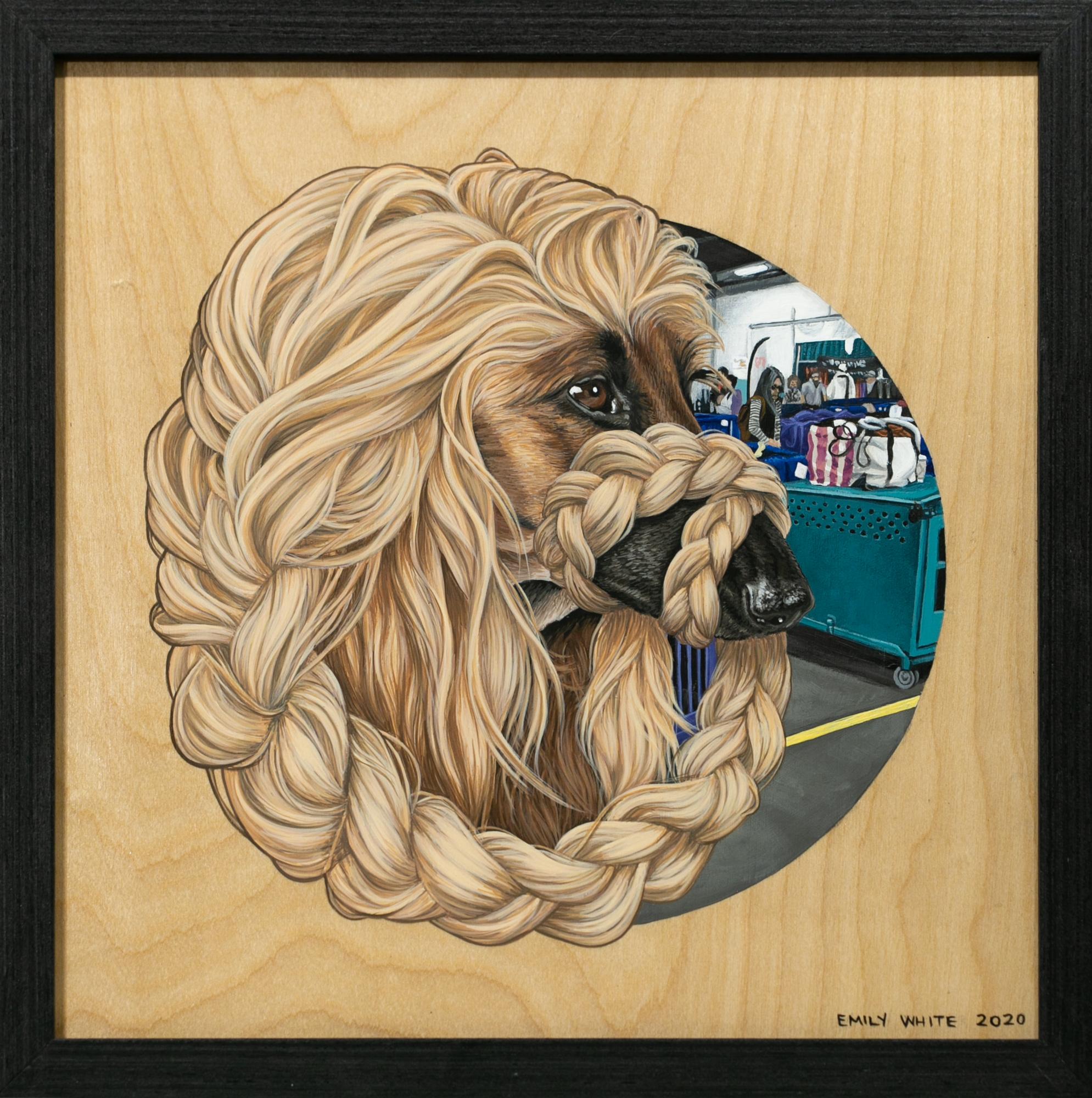 Emily White Figurative Painting – ""Afghan Hound II (Somewhere in PA)", Acrylgemälde, Hundeporträt, Realismus