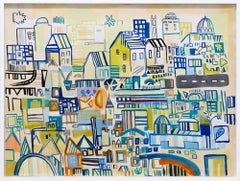 "844 views" Abstract cityscape, pencil, marker, acrylic on paper