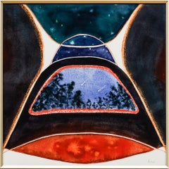 "Outside, In" camping motif, watercolor and gouache, night scene, stars