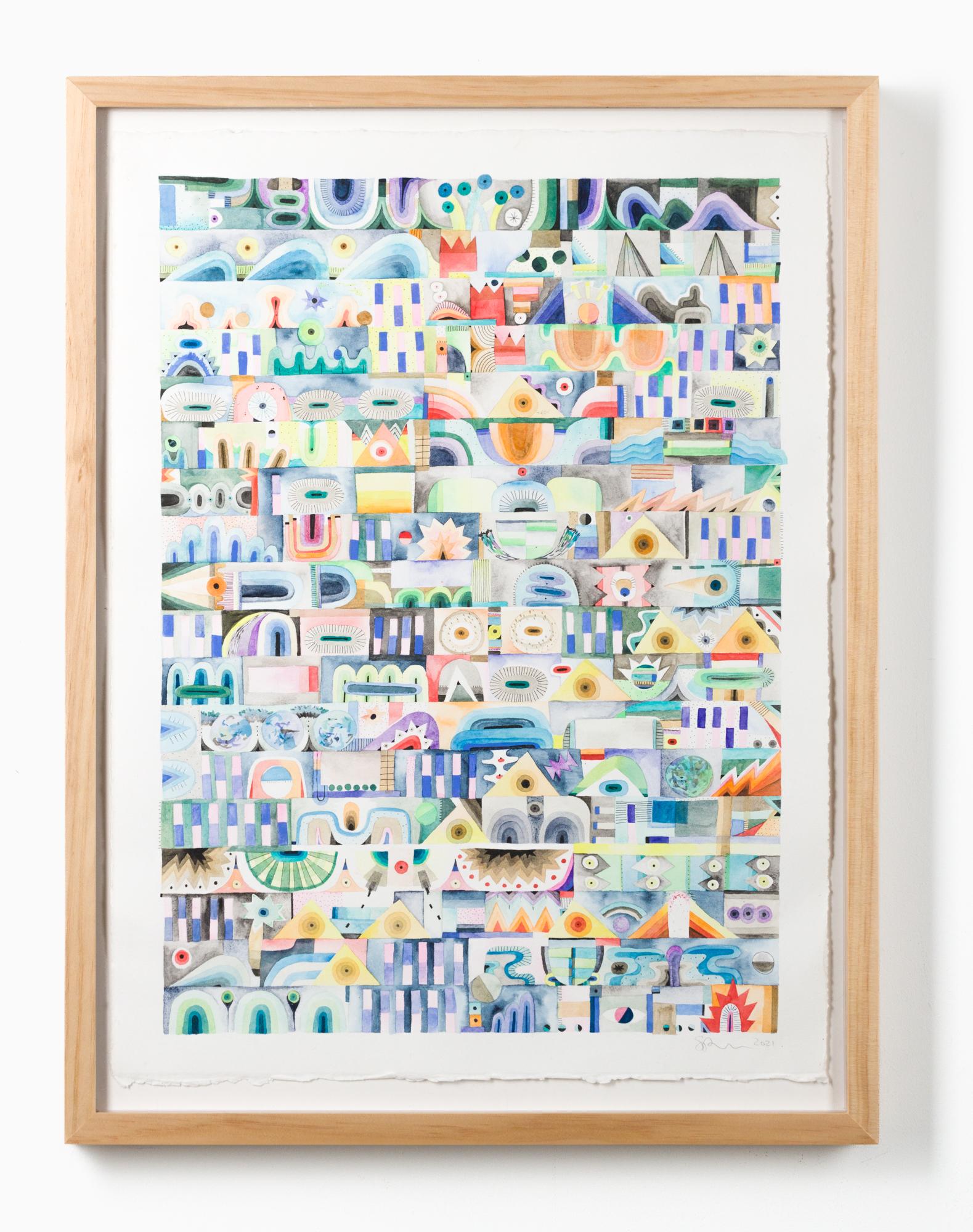 Sophie Roach Abstract Drawing – „Ein geradliniger Bericht“, Aquarell, Geometrische Abstraktion, Muster