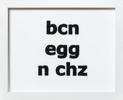 "Bacon, Egg, and Cheese" hand-embroidery, french knot, text, lettering
