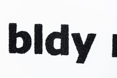 "Bloody Mary" hand-embroidery, bold lettering, text, black and white