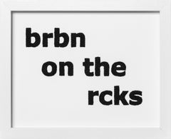 "Bourbon on the Rocks" hand-embroidery, bold text, lettering, thread on paper