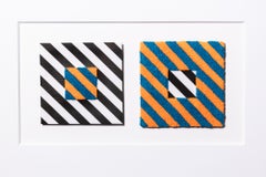 "Complete Me: Stripes" Papiercollage, Handstickerei, geometrisch, blau, gelb