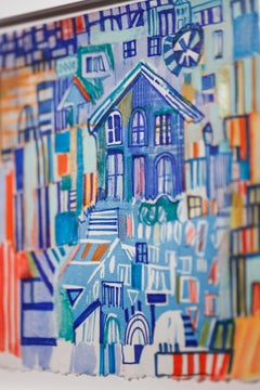 "Allentown" Abstraktes Stadtbild, Architektur, Haus Papiercollage, Druckgrafik