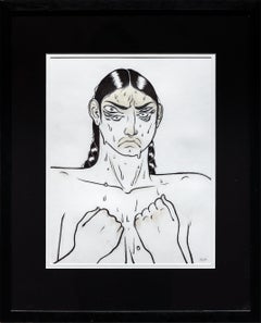FURY: Contemporary Ink Drawing on Paper, Framed, 21x17 Inches