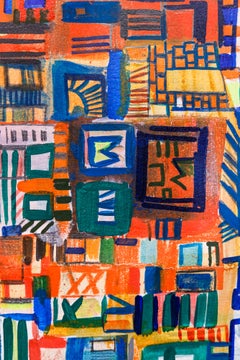 "inventions of the future" Abstract cityscape, acrylic, pencil, monoprint
