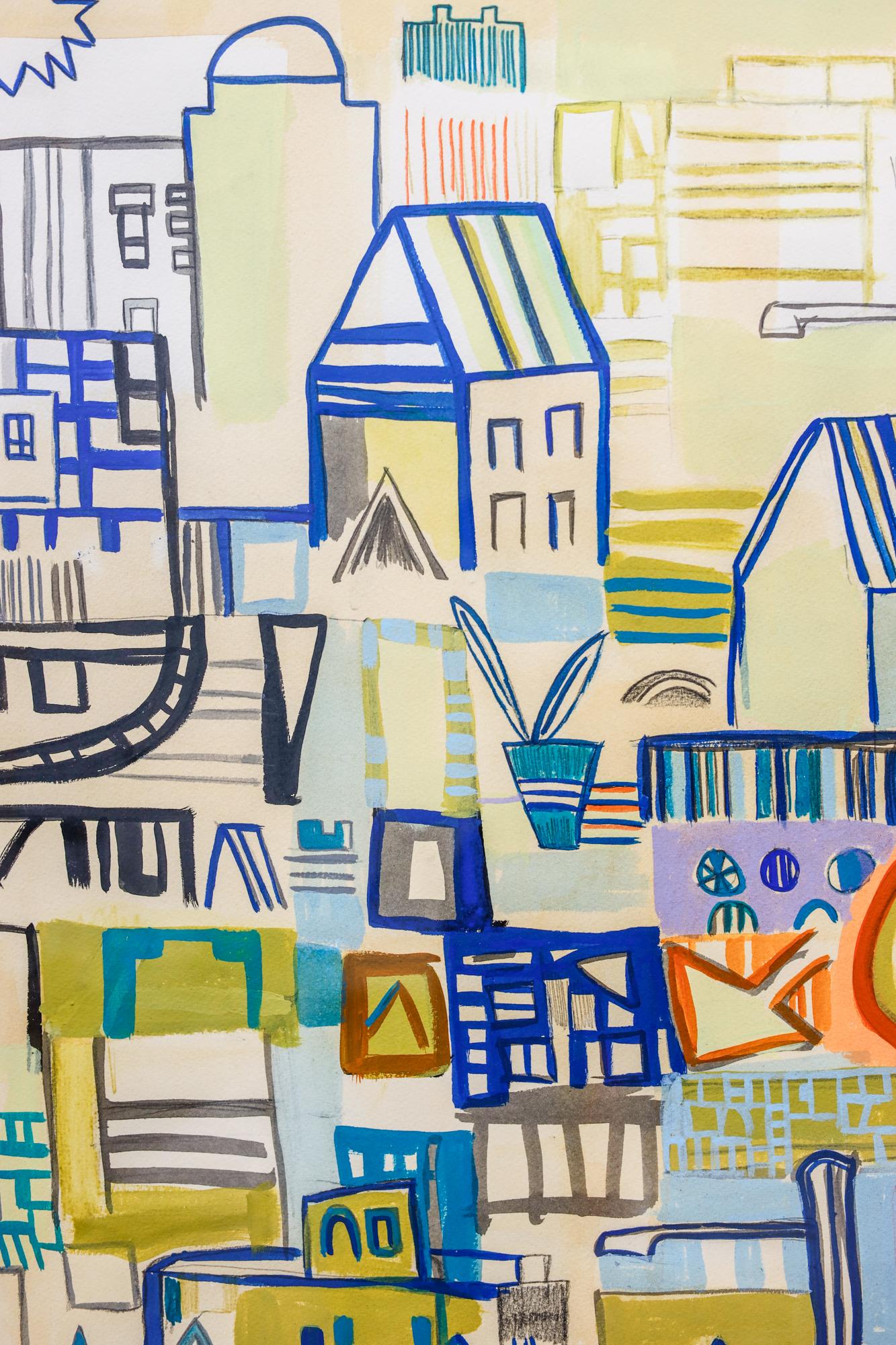 Abstrakte Stadtlandschaft „844 Ansichten“, Bleistift, Marker, Acryl auf Papier 1