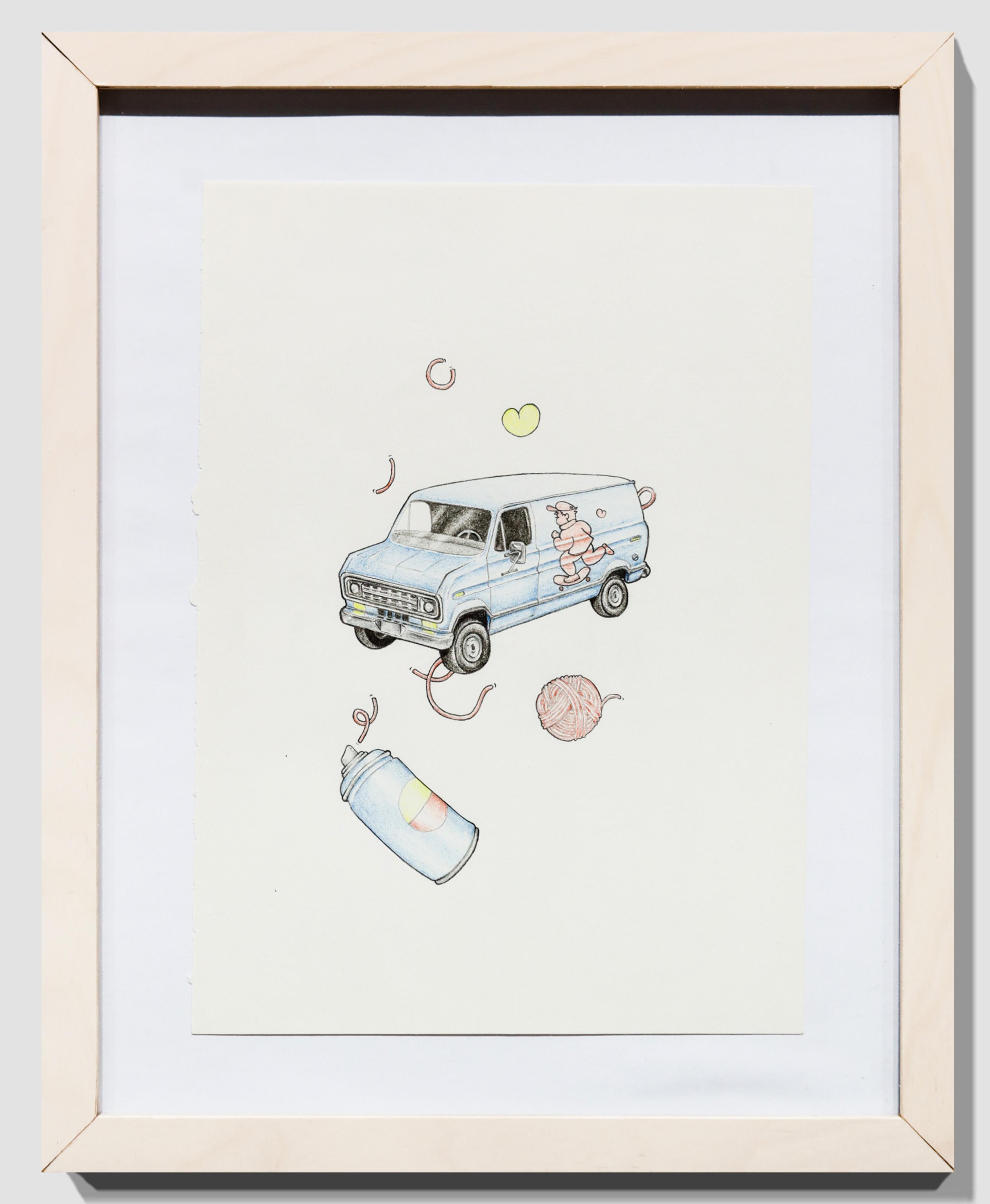 dessin au crayon coloré « Econolines » encadré en vente 6