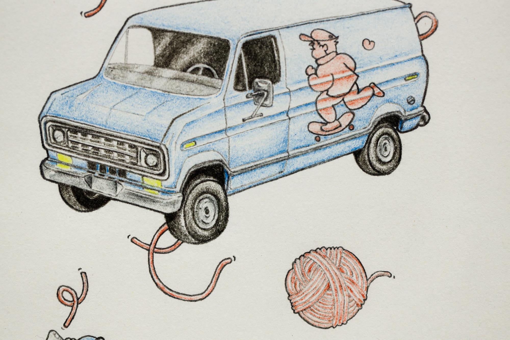 dessin au crayon coloré « Econolines » encadré en vente 4