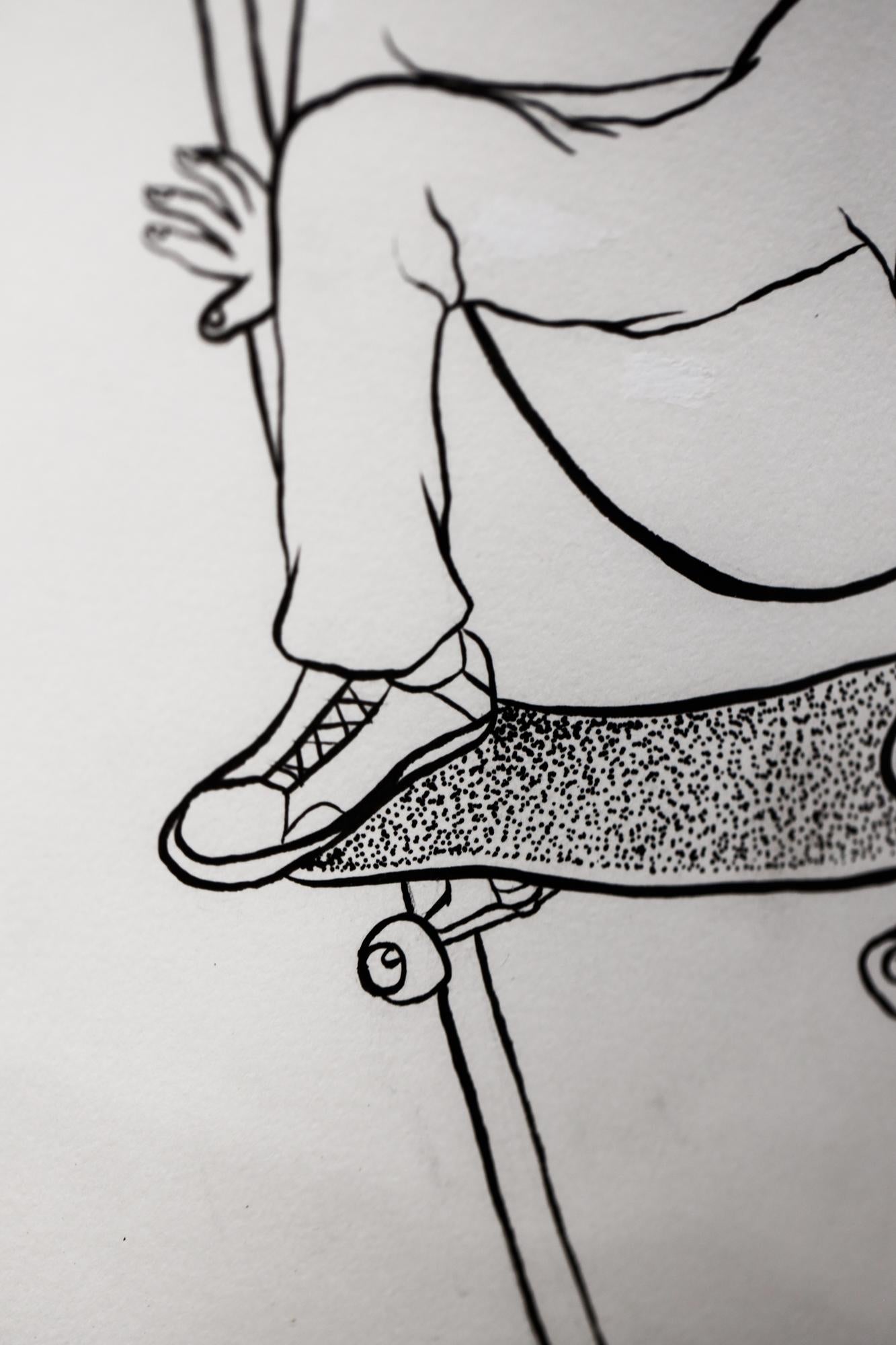 Illustration „2 Skaters (diptychon)“, Tinte auf Papier im Angebot 2