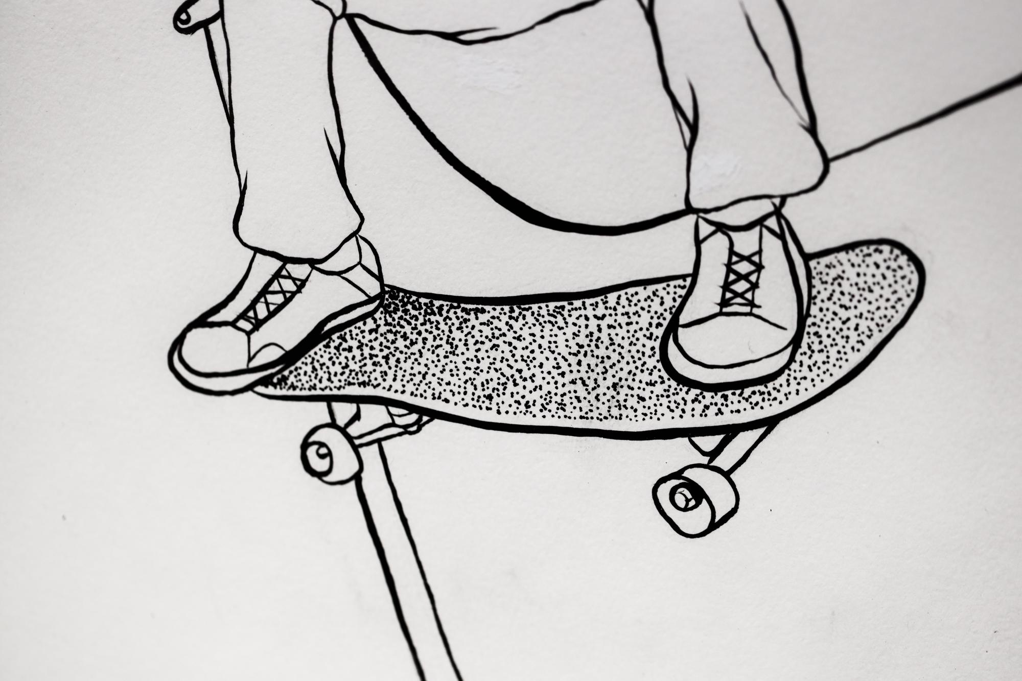 Illustration „2 Skaters (diptychon)“, Tinte auf Papier im Angebot 4