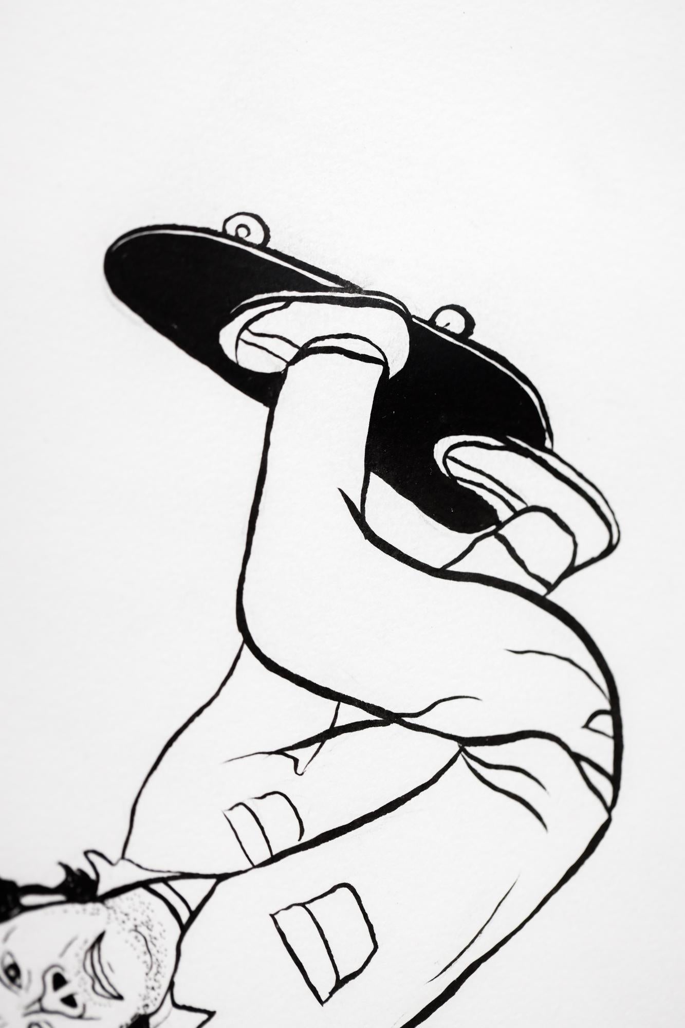 Illustration „2 Skaters (diptychon)“, Tinte auf Papier im Angebot 9