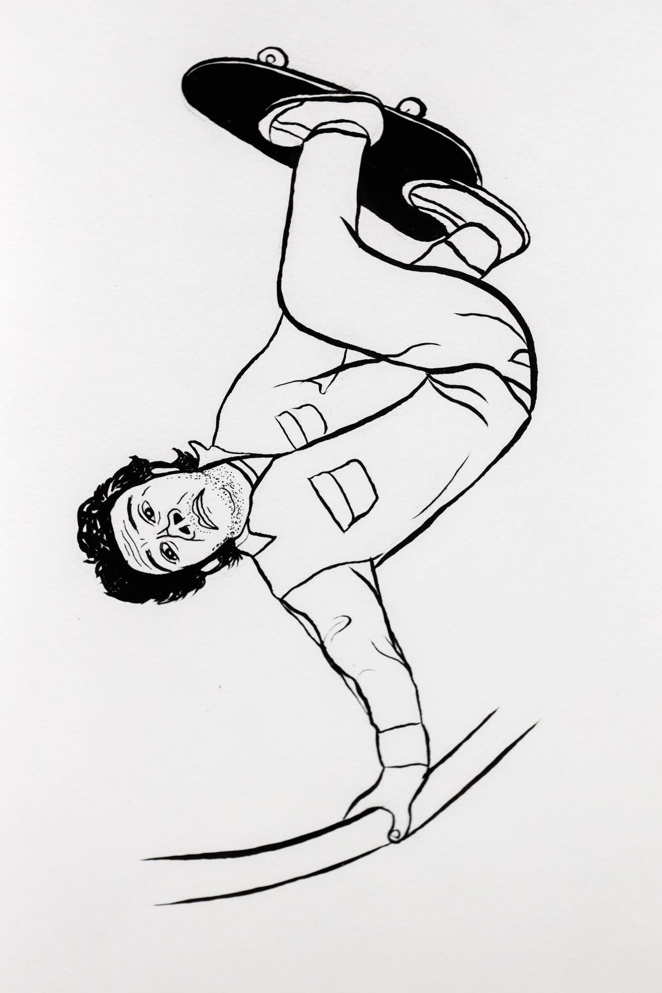 Illustration „2 Skaters (diptychon)“, Tinte auf Papier im Angebot 7