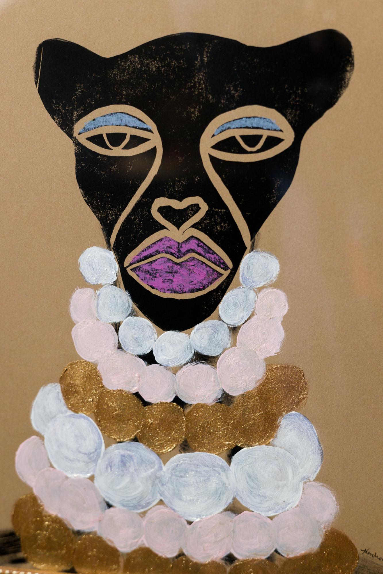 « Overdressed », illustration figurative, animal, guépard, perles, cosmopolite en vente 2