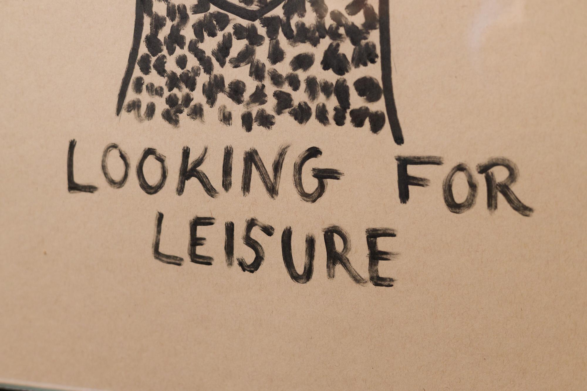 „Looking for Leisure“, Figurative Illustration, Cheetah-Motiv, Papier, Text im Angebot 1