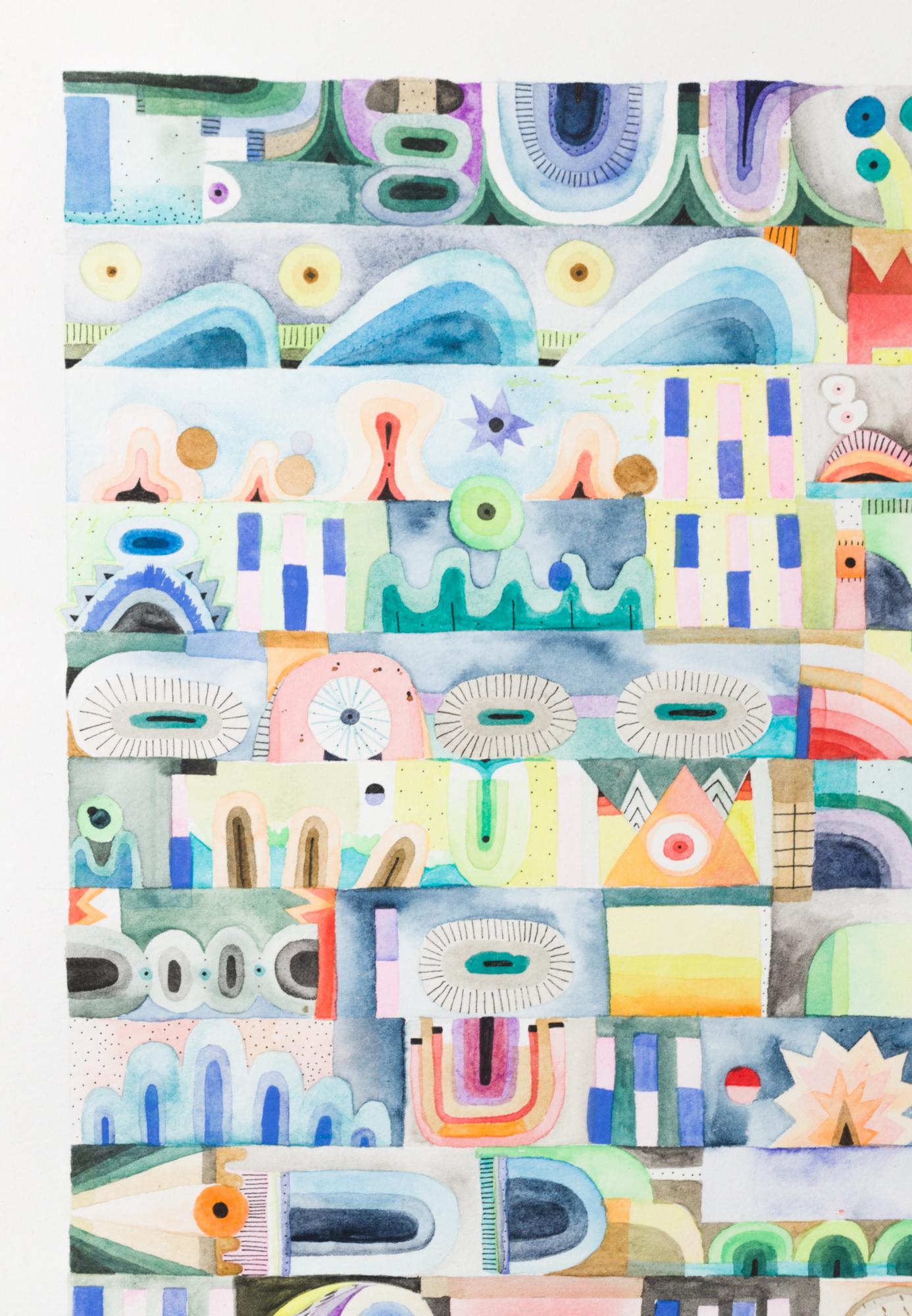 „Ein geradliniger Bericht“, Aquarell, Geometrische Abstraktion, Muster – Art von Sophie Roach