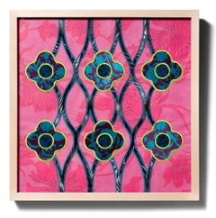 "Flower Fence 2", Courtepointe faite à la main, broderie, motif floral, motif de chaîne de clôture