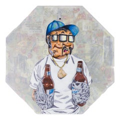 "Edward 40 Hands", Hand drawn/painted figure on wheatpaste & collage street sign