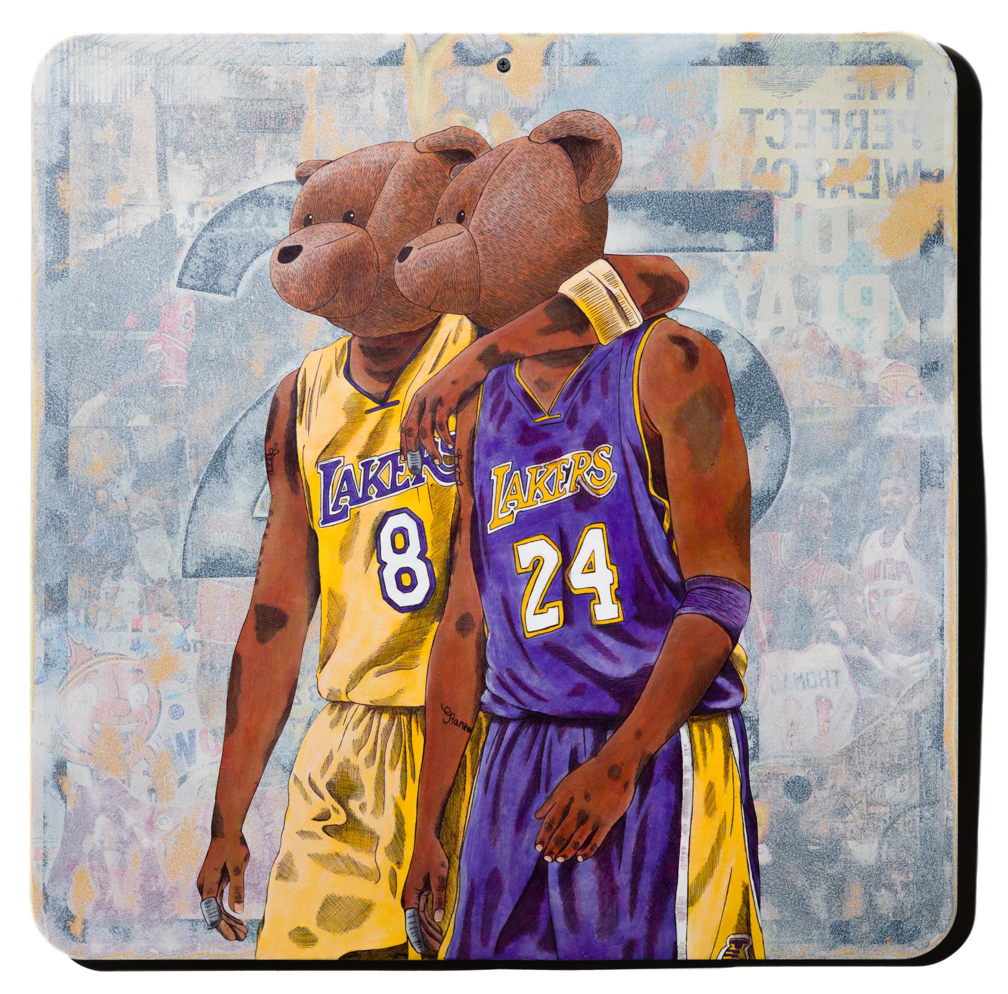 „Kobe“, In Memorium, handgezeichnete/bemalte Figur mit Lakersspielern