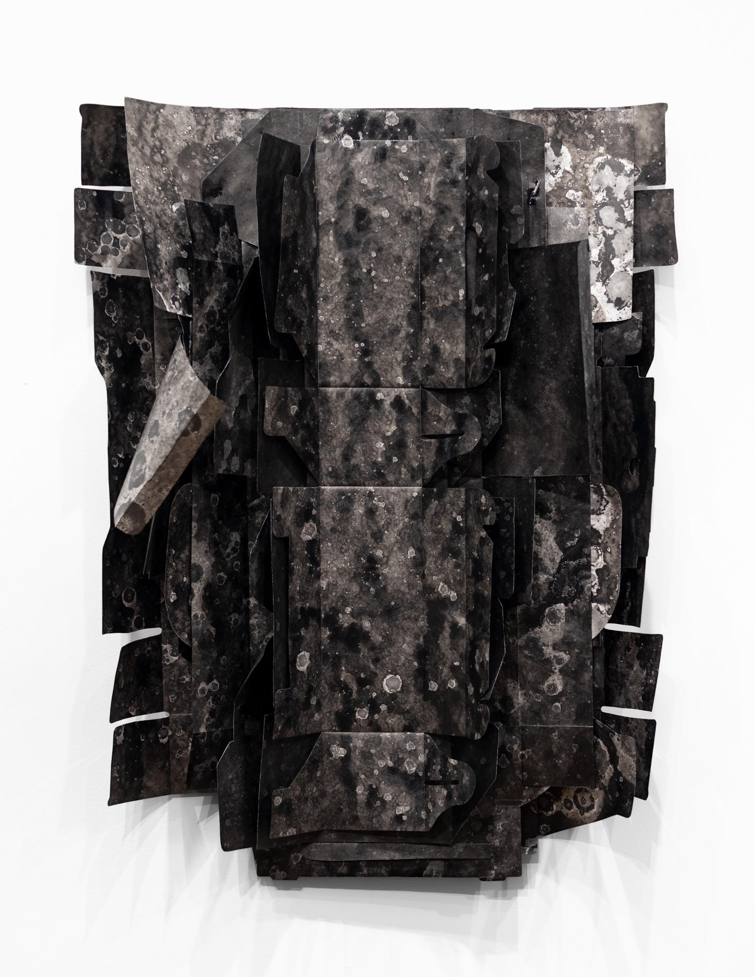 "Delivered and Discarded (Positiv) #4" abstrakte Collage aus Sumi-Tinte auf Tyvek