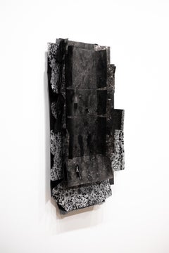 "Delivered and Discarded (positives) #2" wall hanging ink and Tyvek assemblage