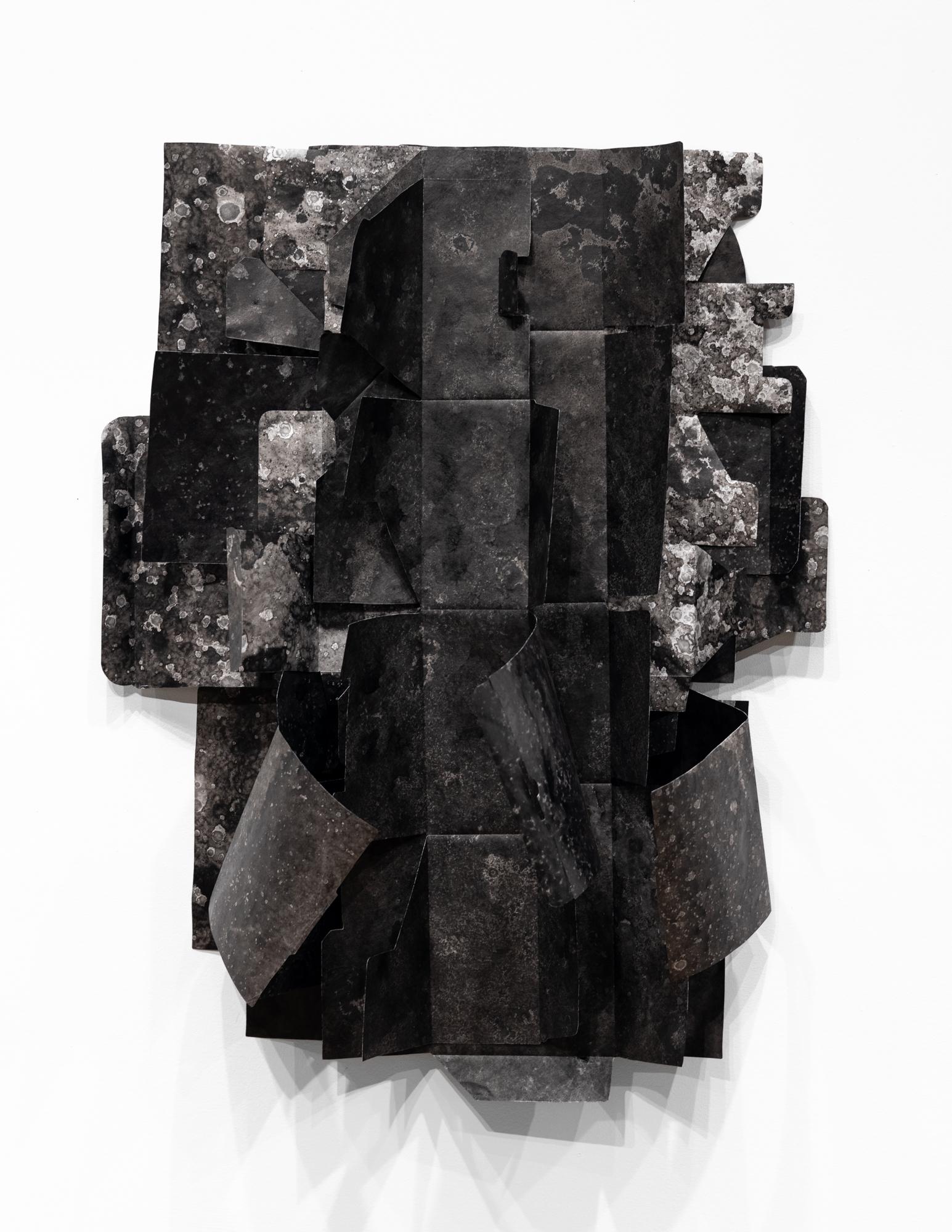 "Delivered and Discarded (positive) #1" dimensionale Collage aus Sumi-Tinte auf Tyvek