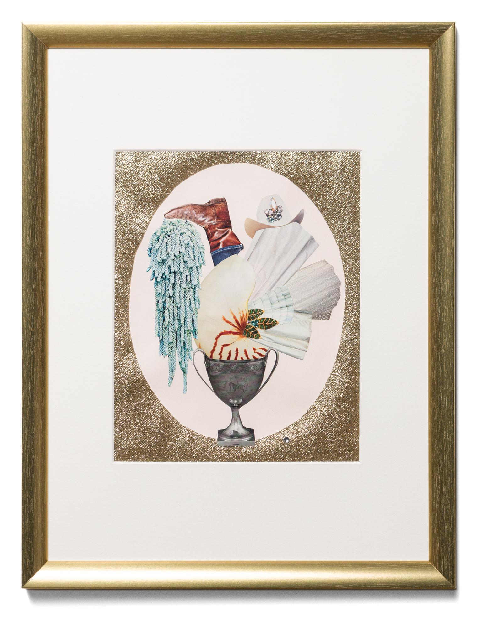 "best in the west" framed vintage ephemera collage embellished with crystals
