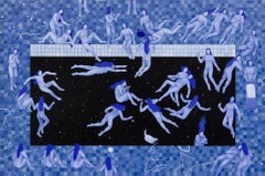 "Spa" Serene Poolscape Featuring Female Figures, Animals, and Pearls