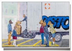 "Gentrification" Rockwell-Inspired Acrylic Street Scene with Animal Features