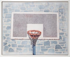"Basketball Diaries" Illustrazione a inchiostro dipinto di un canestro di quartiere