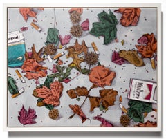 "Leaf Check" Contemporary Sidewalk Scene with Fallen Leaves and Cigarettes
