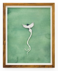 "Indian Paradise Flycatcher" Delicate Miniature Bird in Watercolor Layered Paper