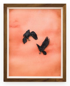 "Ravens" Miniature Watercolor Birds in Flight with Hand-Cut Paper