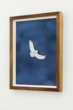 "Búho nevado" Delicado montaje de papel y acuarela