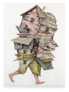 "Wanderer 14" Kollabierende Architektur Collagierte Malerei von Seth Clark