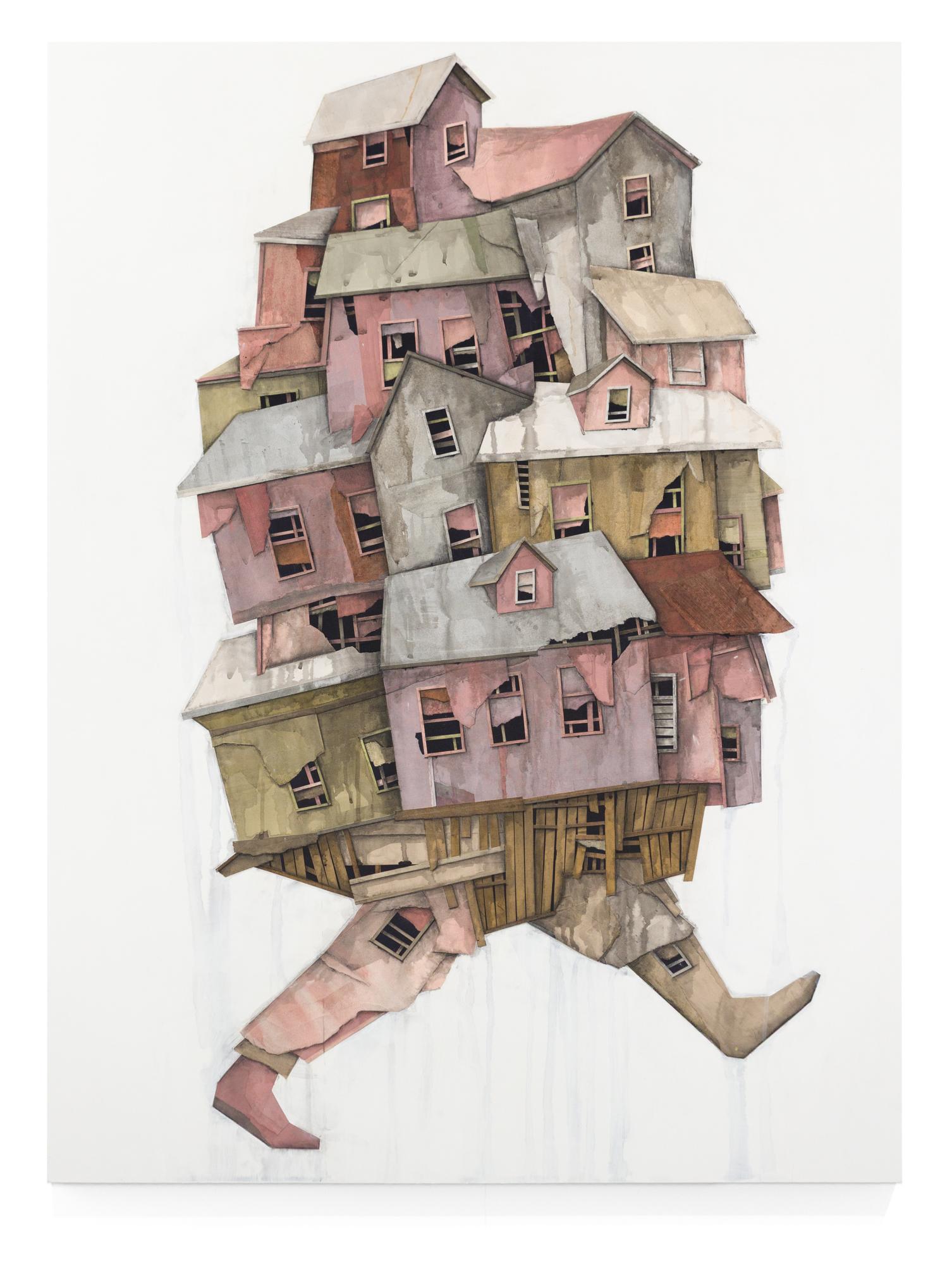 Figurative Art Seth Clark - "Wanderer 10" Assemblage architectural en collage de textures de papier et de gouttes de peinture