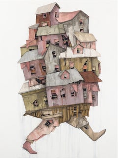 "Wanderer 10" Architectural Assemblage in Collage Paper Textures and Paint Drips