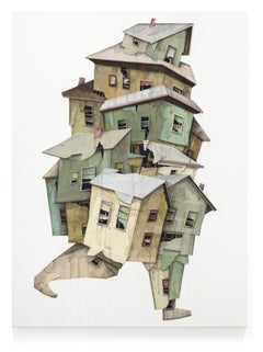 "Wanderer 9" Hauskomposition in Bewegung in Farbe, Papier und Zeichenkohle