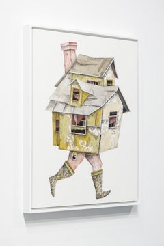 "Wanderer Study 3" Aged Architecture in Charcoal, Ink and Collaged Painting