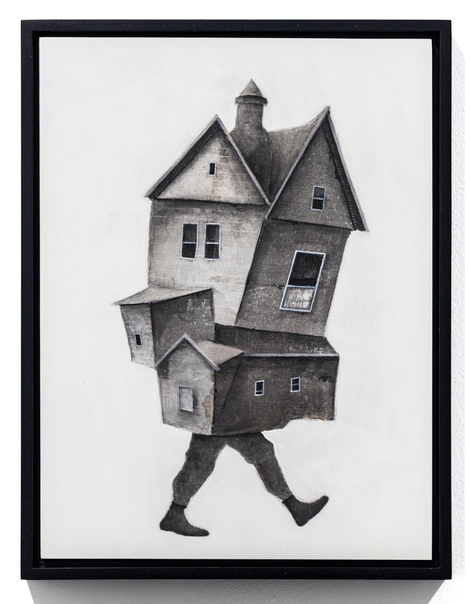 This piece, titled "The Meeting 30"  is an original artwork by Seth Clark as part of his newest solo exhibition, "Passing Through". made of ink transfer, charcoal, pastel, acrylic, and graphite on wood In "Passing Through", Clark's deteriorating