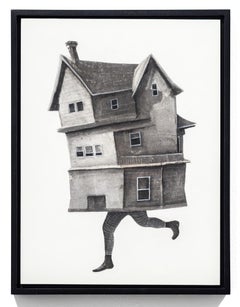 "The Meeting 29" Ink Transfer and Pastel Architectural Figure by Seth Clark