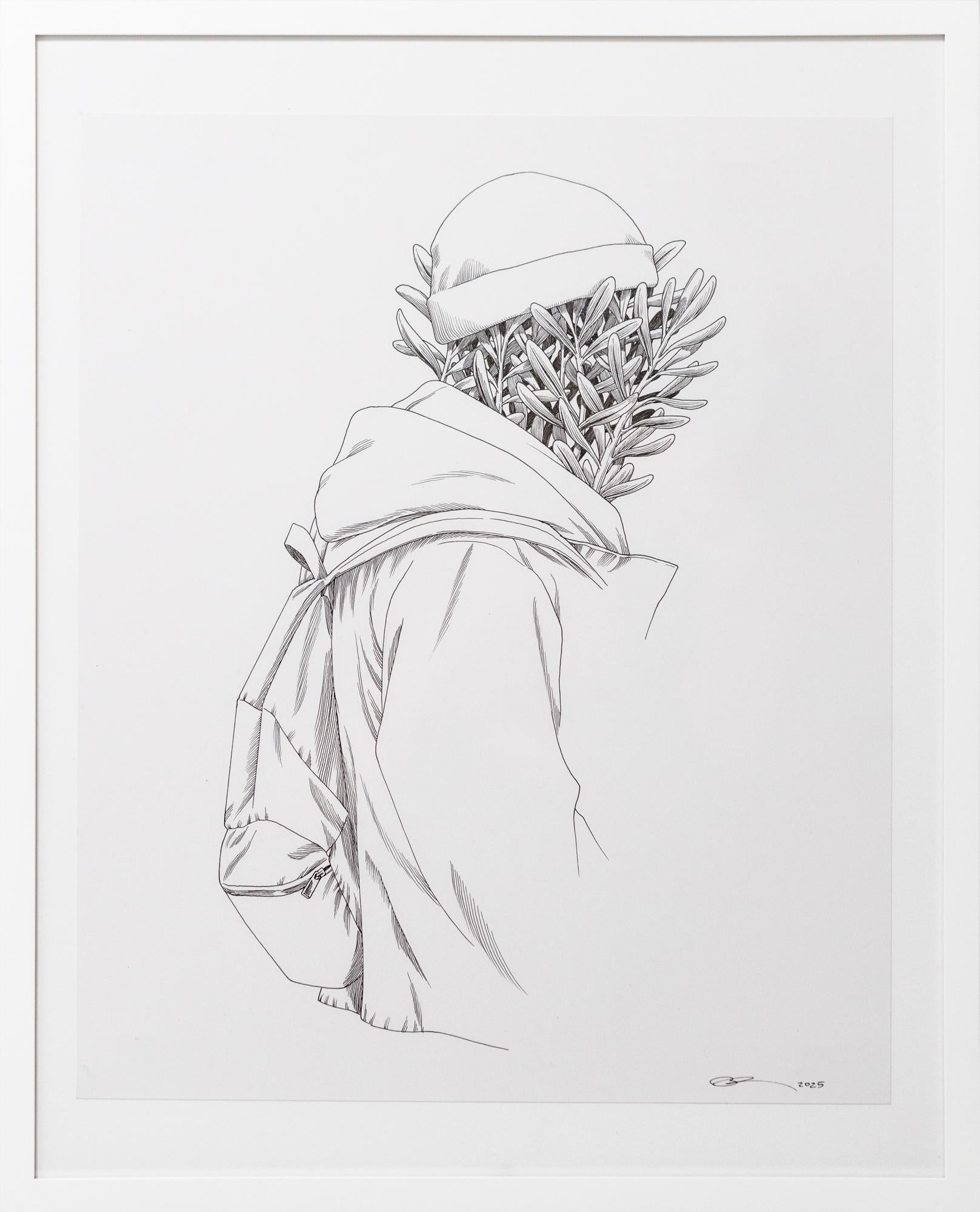 "Étudient" Botanical Human Portrait in Ink on Paper by Anuj Shrestha